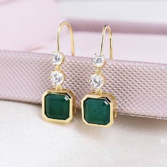 3.0 Carat Emerald Green Asscher Cut Earrings-Black Diamonds New York