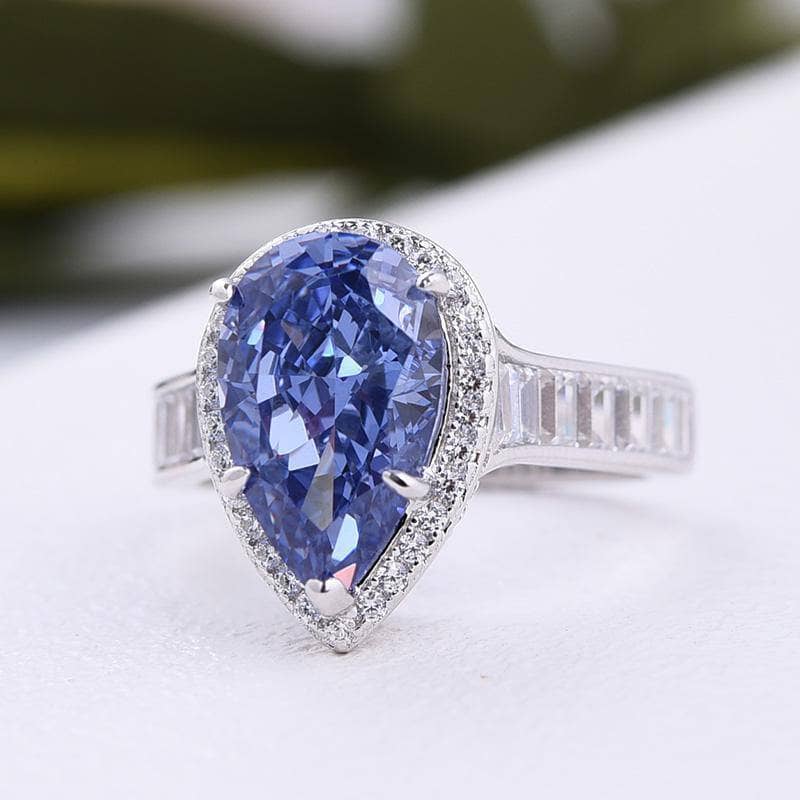 3.0 Carat Pear Cut Aquamarine Blue Engagement Ring - Black Diamonds New York