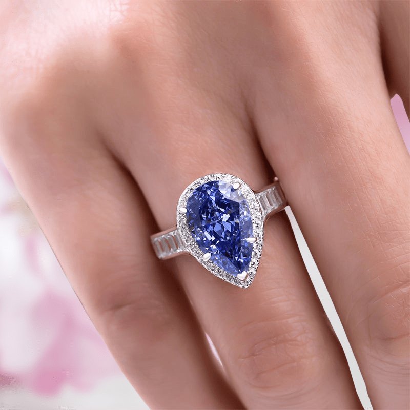 3.0 Carat Pear Cut Aquamarine Blue Engagement Ring-Black Diamonds New York