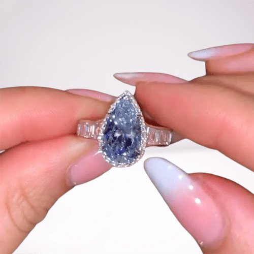 3.0 Carat Pear Cut Aquamarine Blue Engagement Ring-Black Diamonds New York