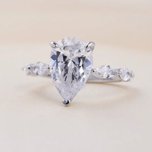 3.0 Carat Pear Cut Engagement Ring With Marquise Cut Side Stone - Black Diamonds New York