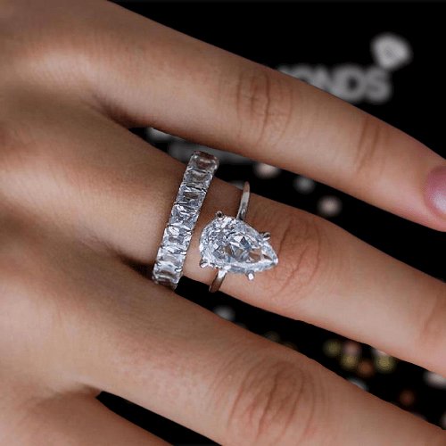 3.0 Carat Pear Cut Sona Diamond Ring Set-Black Diamonds New York