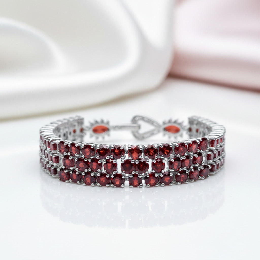 30.80 Ct Red Garnet Gemstone Bracelet-Black Diamonds New York