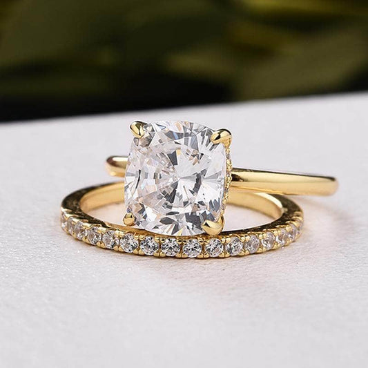 3.0ct 4 Prong Classic Yellow Gold Cushion Cut Bridal Ring - Black Diamonds New York