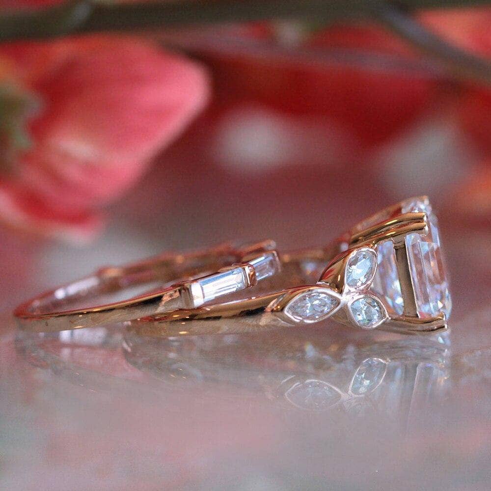 3.0CT Asscher Cut Diamond 14k Rose Gold Engagement Ring Set-Black Diamonds New York