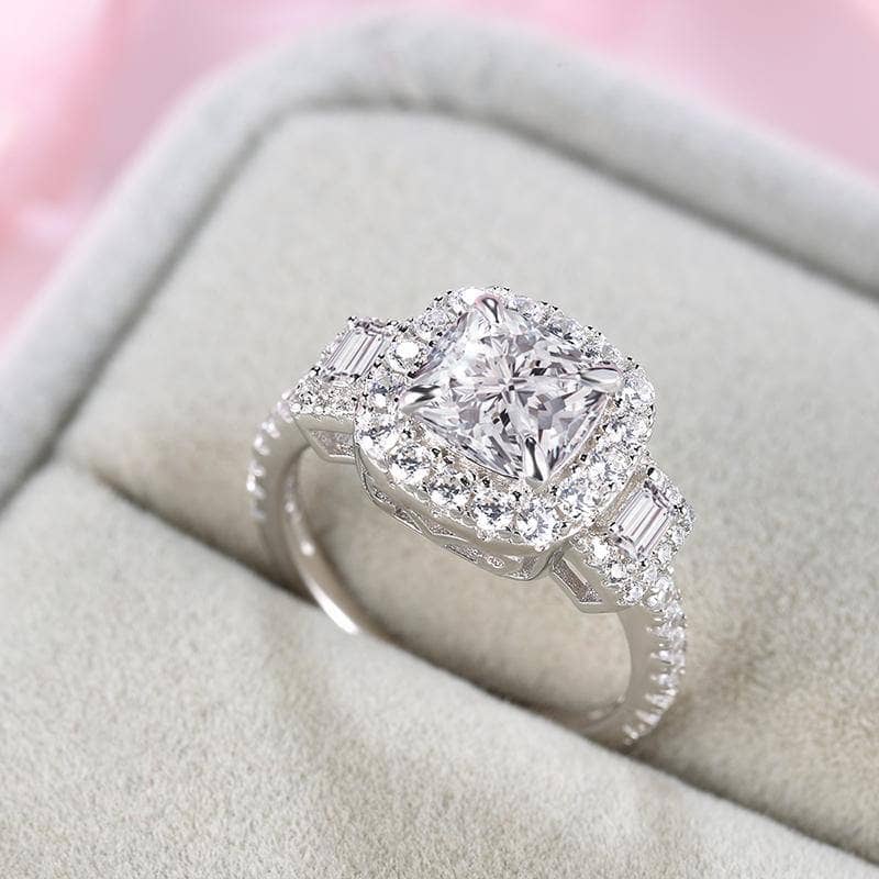 3.0ct Asscher Cut Three Stone White Gold Engagement Ring-Black Diamonds New York