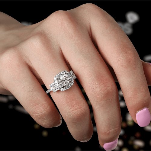 3.0ct Asscher Cut Three Stone White Gold Engagement Ring - Black Diamonds New York