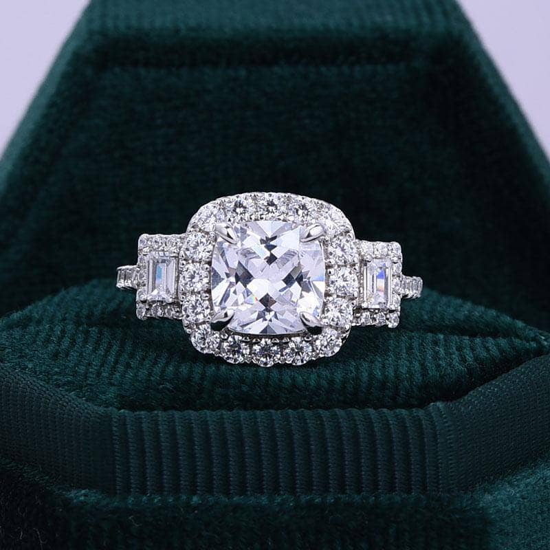 3.0ct Asscher Cut Three Stone White Gold Engagement Ring - Black Diamonds New York
