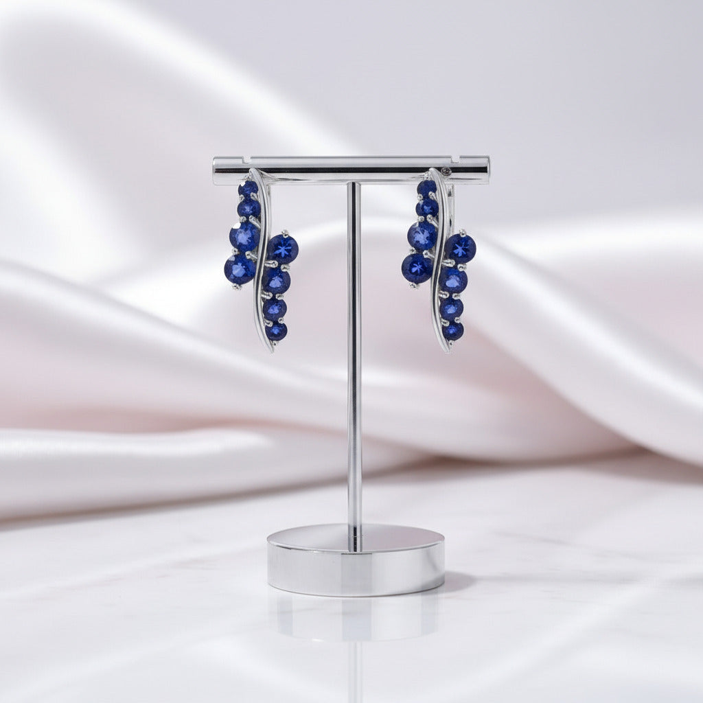 3.0Ct Blue Sapphire Gemstone Earrings-Black Diamonds New York