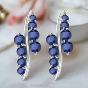 3.0Ct Blue Sapphire Gemstone Earrings-Black Diamonds New York