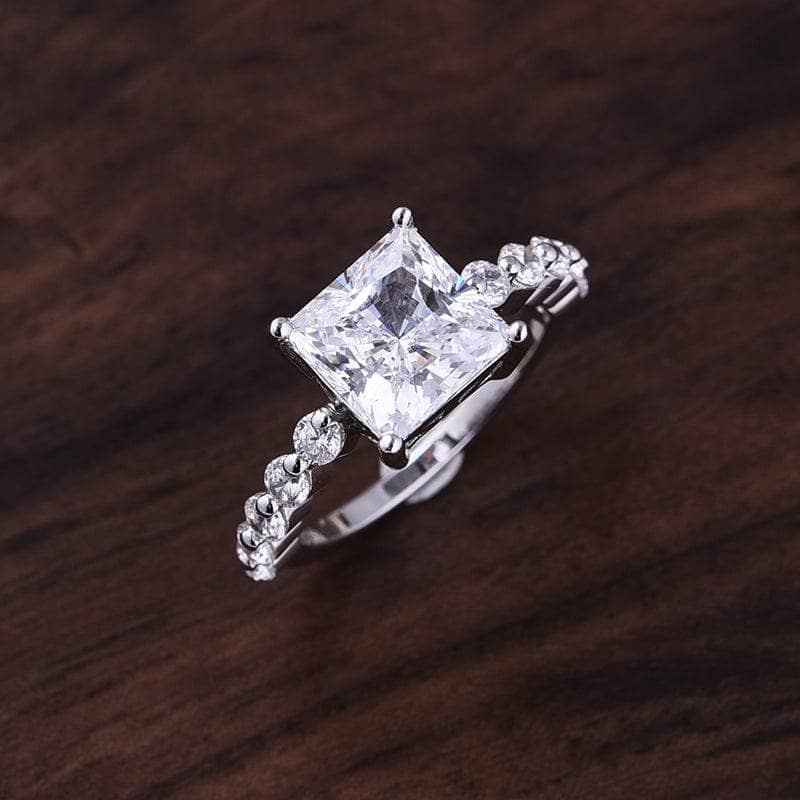 One Carat Princess Cut Lab Diamond Bridal Set With Black Diamond Accents