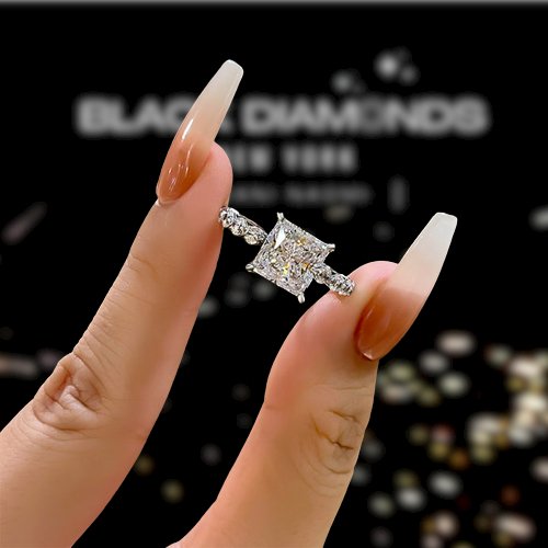 3.0ct Classic Princess Cut Sona Simulated Diamond Engagement Ring - Black Diamonds New York