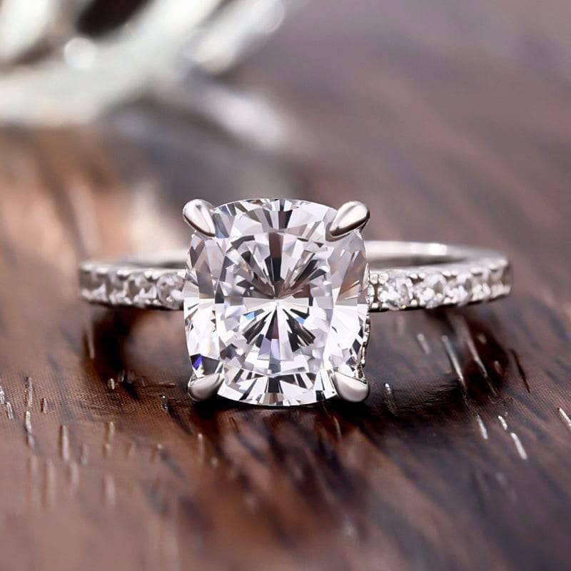 3.0ct Cushion Cut Certified Moissanite Engagement Ring - Black Diamonds New York