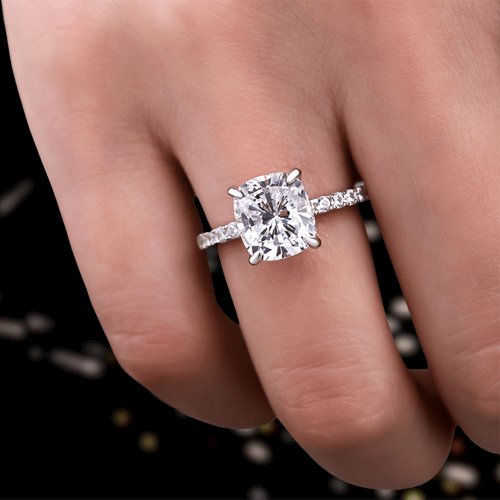 3.0ct Cushion Cut Certified Moissanite Engagement Ring - Black Diamonds New York