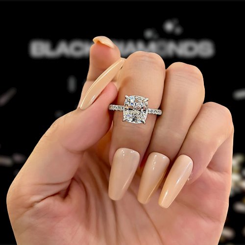 3.0ct Cushion Cut Diamond Engagement Ring-Black Diamonds New York