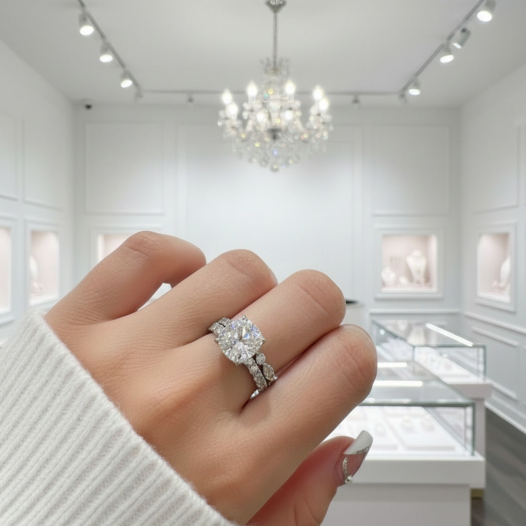 3.0ct Cushion Cut Simulated Diamond Wedding Ring Set-Black Diamonds New York