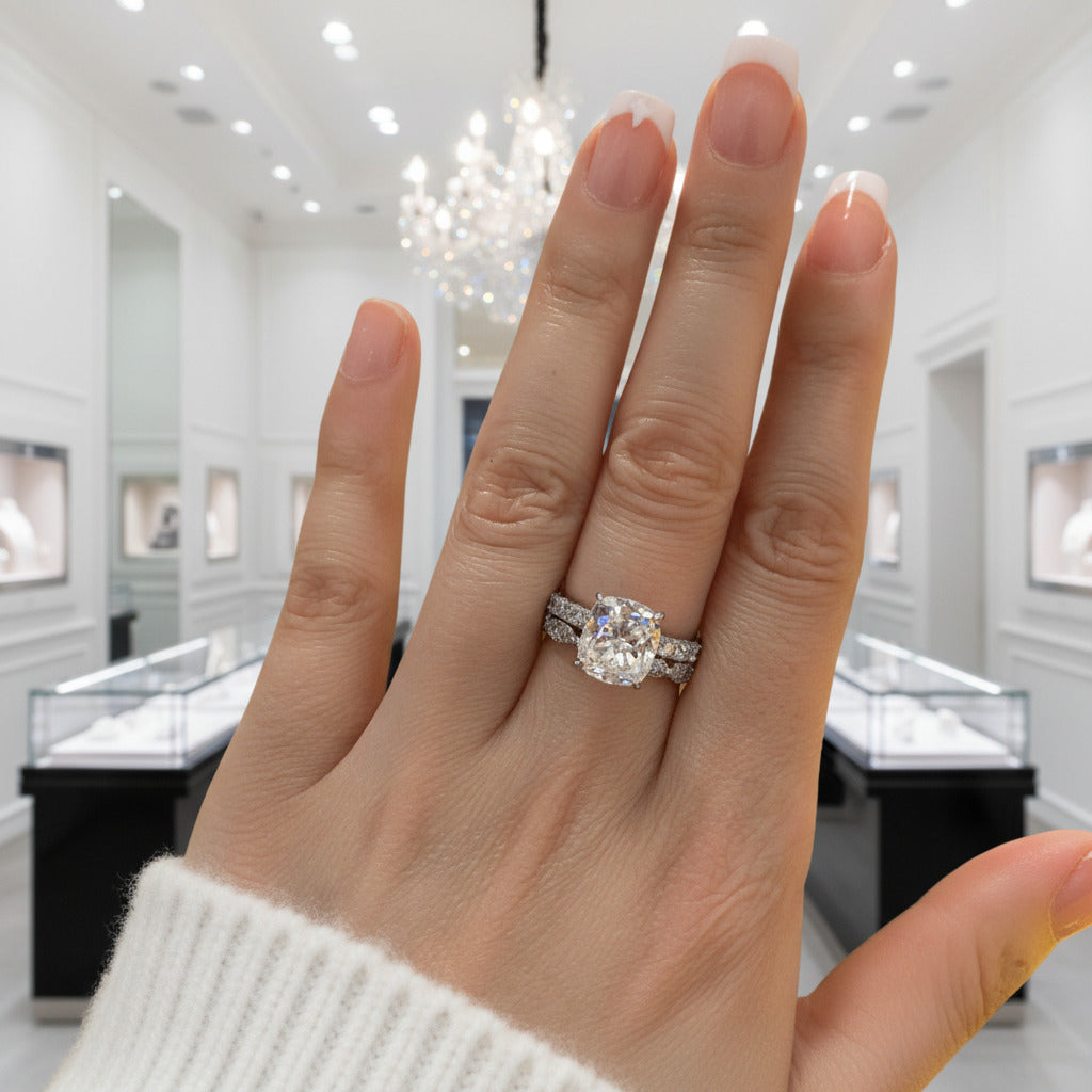 3.0ct Cushion Cut Simulated Diamond Wedding Ring Set-Black Diamonds New York