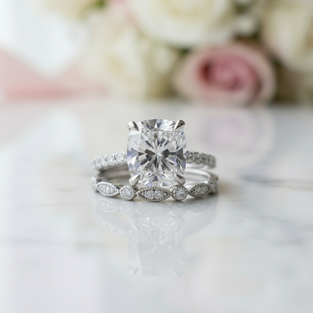 3.0ct Cushion Cut Simulated Diamond Wedding Ring Set-Black Diamonds New York