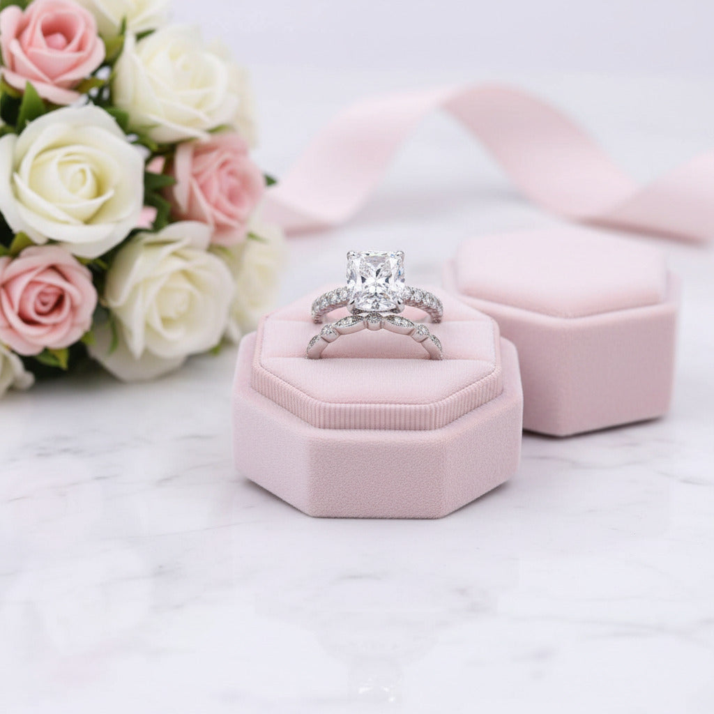 3.0ct Cushion Cut Simulated Diamond Option Wedding Ring Set-Black Diamonds New York
