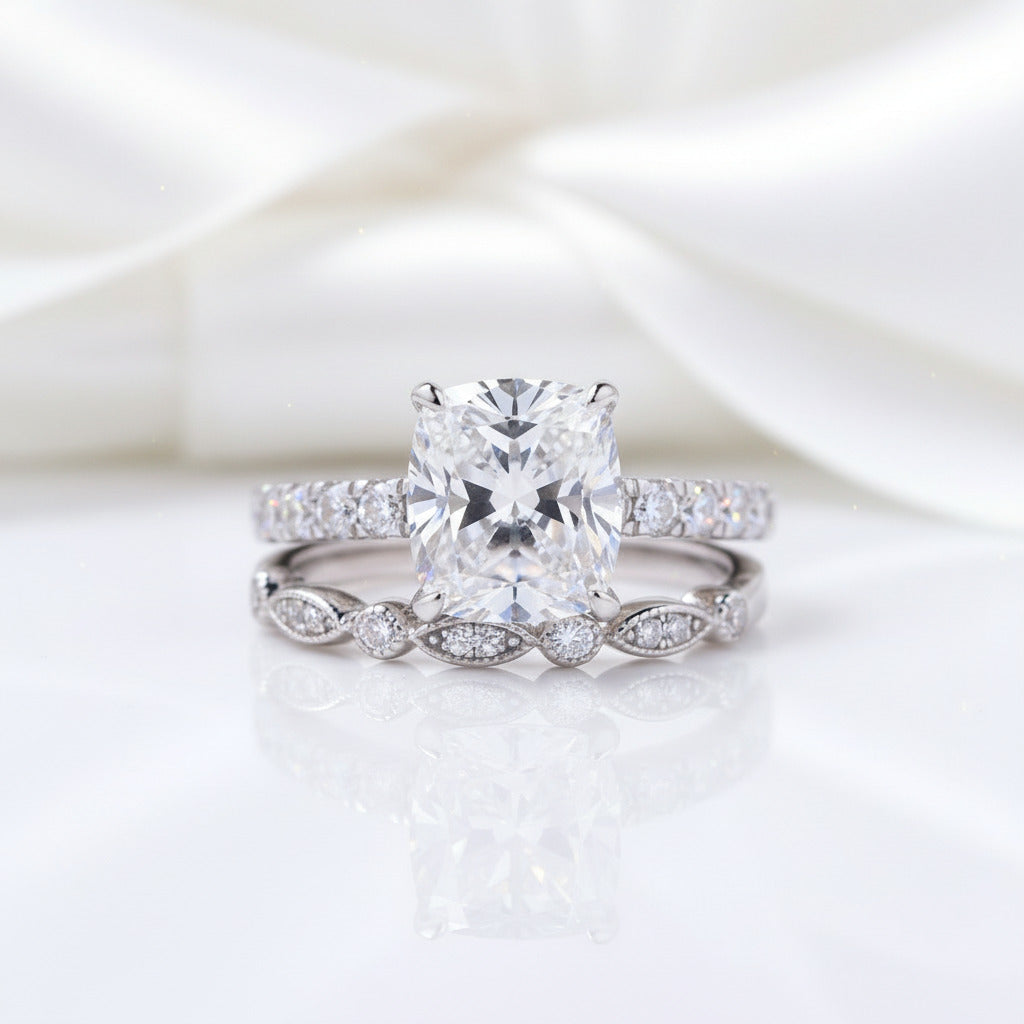 3.0ct Cushion Cut Simulated Diamond Wedding Ring Set-Black Diamonds New York