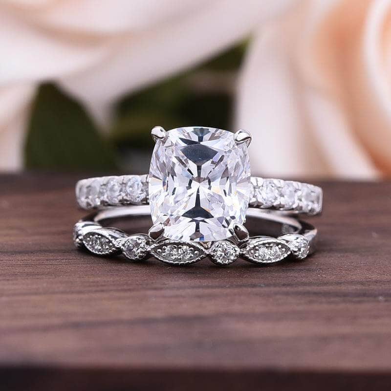 3.0ct Cushion Cut Simulated Diamond Wedding Ring Set-Black Diamonds New York