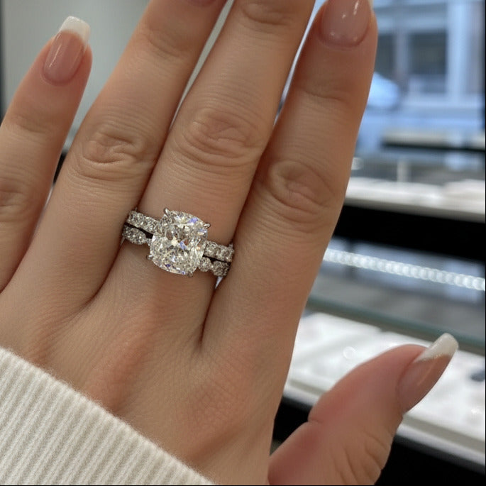 3.0ct Cushion Cut Simulated Diamond Wedding Ring Set-Black Diamonds New York