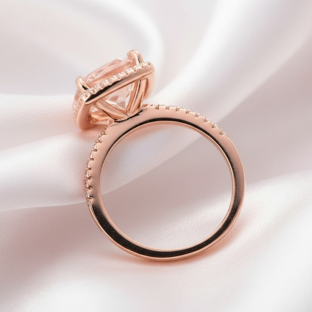 3.0ct Cushion Cut Morganite Halo Engagement Ring-Black Diamonds New York