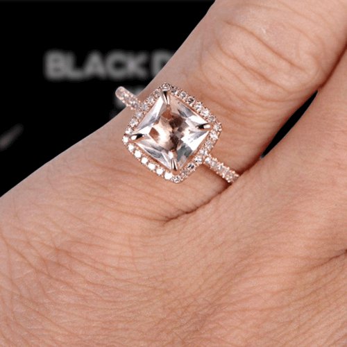 3.0ct Cushion Cut Simulated Morganite Halo Engagement Ring-Black Diamonds New York