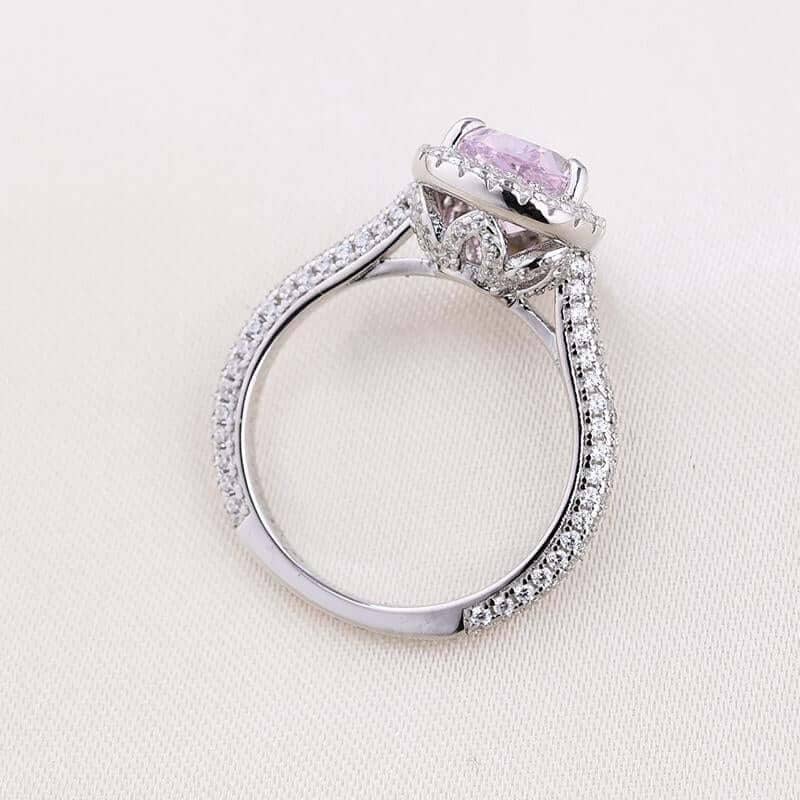 3.0ct Halo Pear Cut Sona Simulated Diamond Pink Sapphire Engagement Ring-Black Diamonds New York
