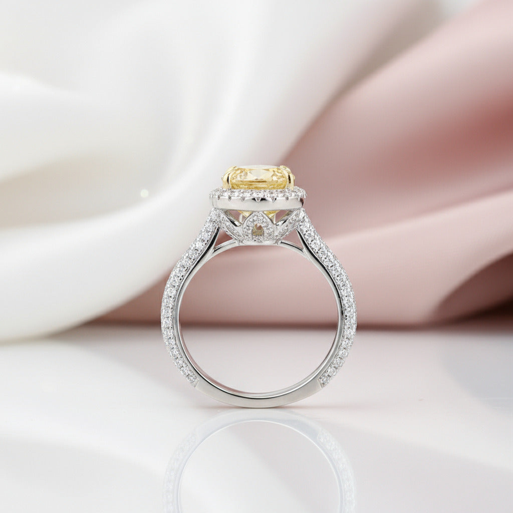 3.0ct Halo Pear Cut Diamond Yellow Sapphire Engagement Ring-Black Diamonds New York