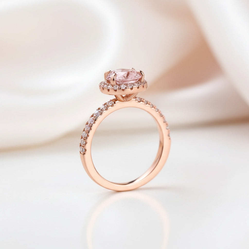 3.0ct Halo Pear Cut Synthetic Morganite Engagement Ring-Black Diamonds New York