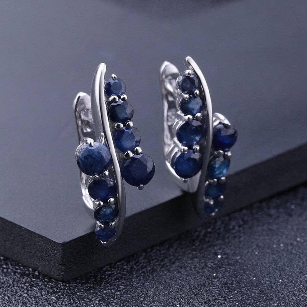 3.0Ct Natural Blue Sapphire Gemstone Earrings - Black Diamonds New York