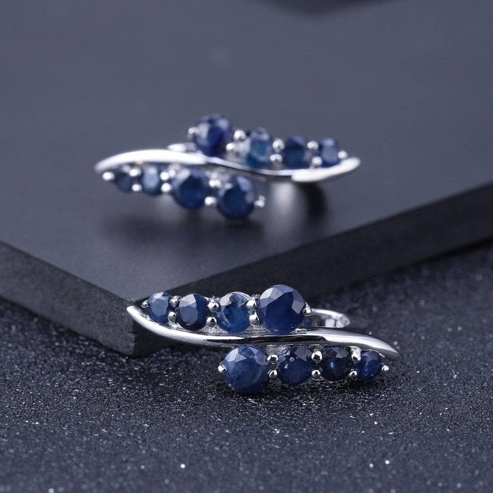 3.0Ct Natural Blue Sapphire Gemstone Earrings - Black Diamonds New York