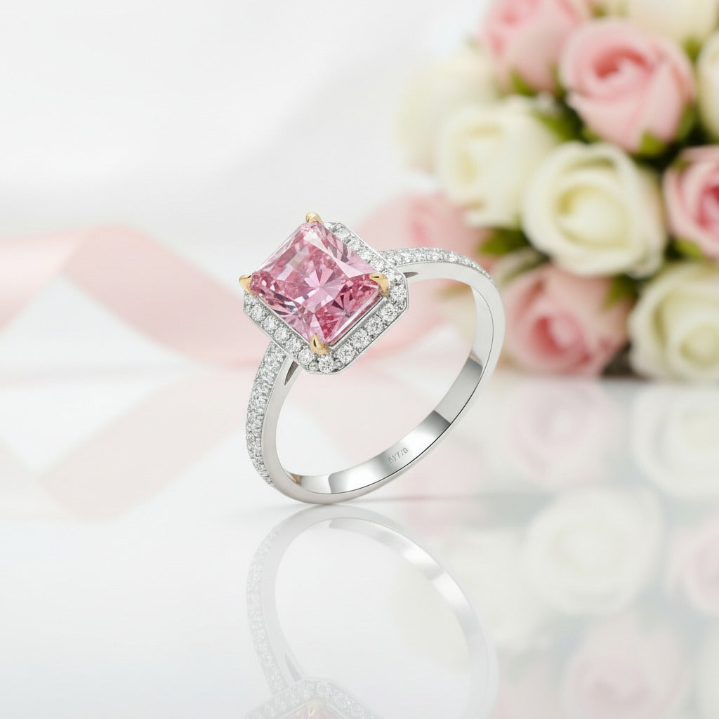 3.0ct Pink Radiant Cut Diamond Option Halo Engagement Ring-Black Diamonds New York