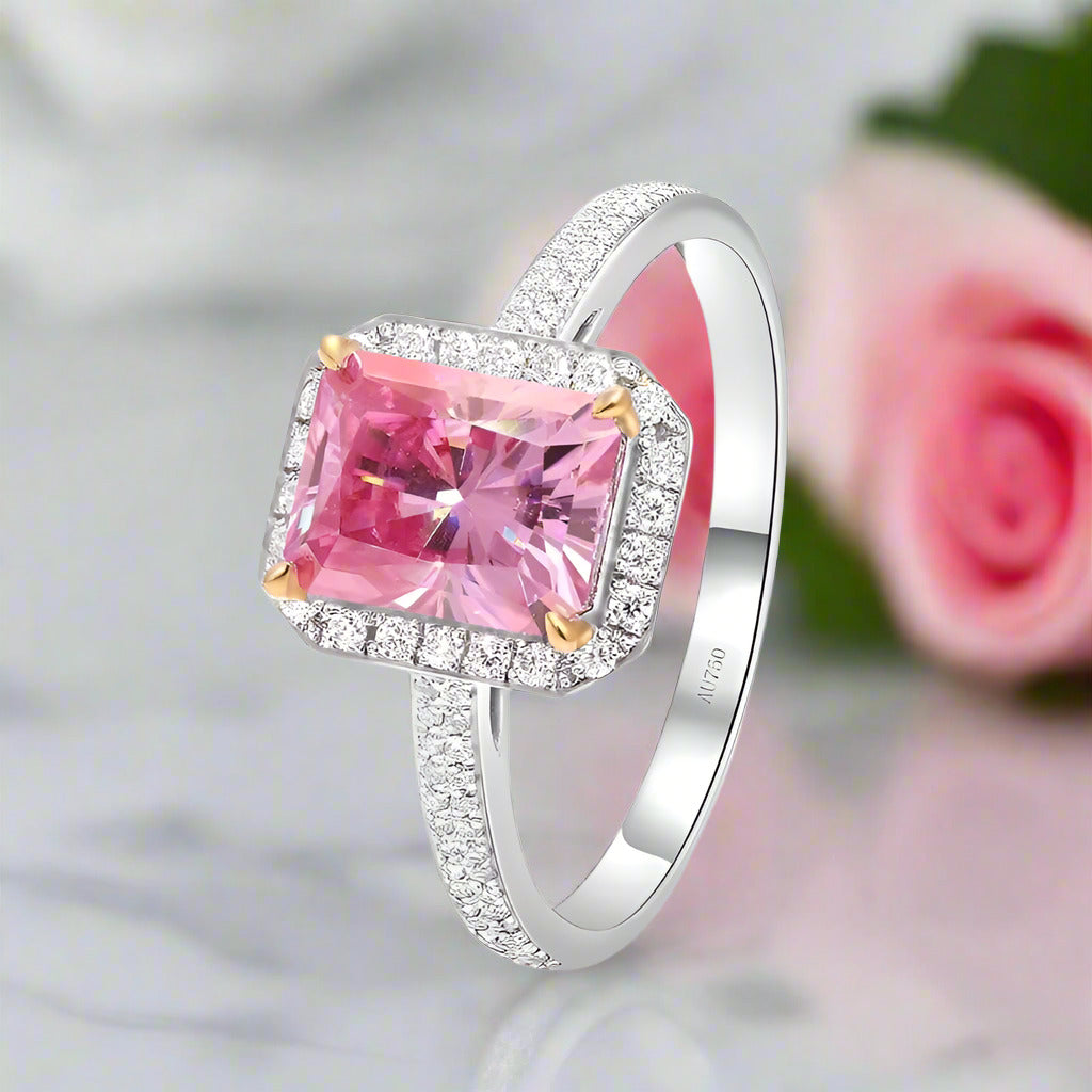 3.0ct Pink Radiant Cut Diamond Halo Engagement Ring-Black Diamonds New York