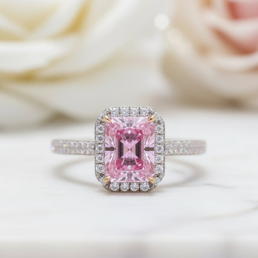 3.0ct Pink Radiant Cut Diamond Halo Engagement Ring-Black Diamonds New York