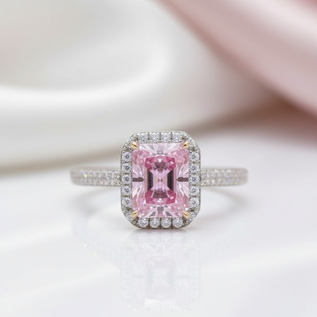 3.0ct Pink Radiant Cut Diamond Option Halo Engagement Ring-Black Diamonds New York