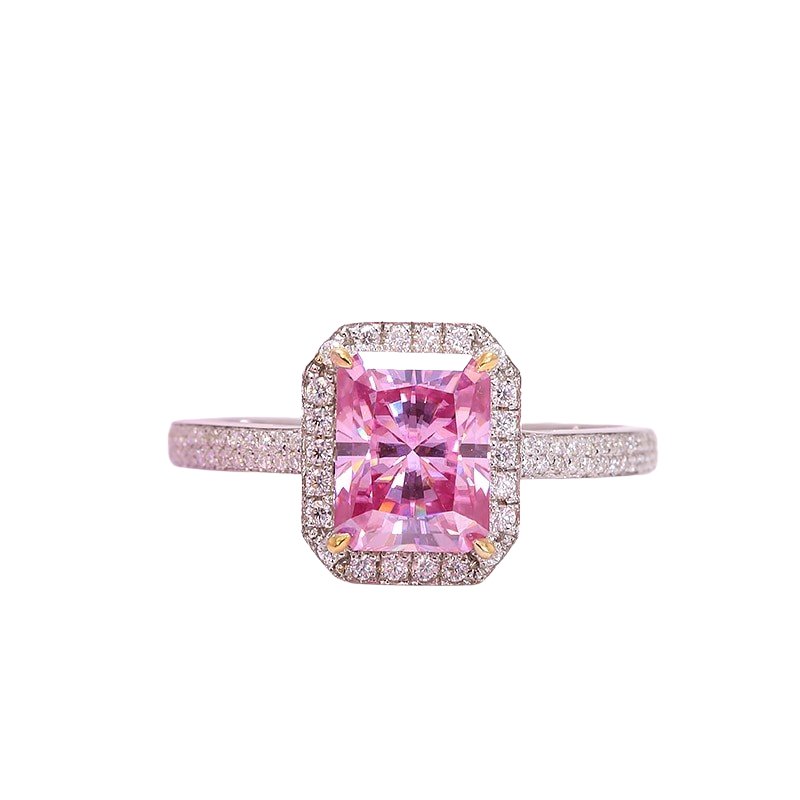3.0ct Pink Radiant Cut Moissanite Halo Engagement Ring-Black Diamonds New York