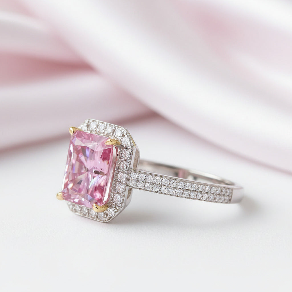 3.0ct Pink Radiant Cut Diamond Option Halo Engagement Ring-Black Diamonds New York