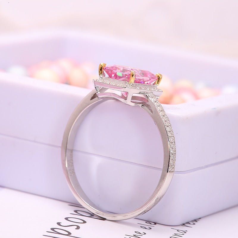 3.0ct Pink Radiant Cut Moissanite Halo Engagement Ring-Black Diamonds New York