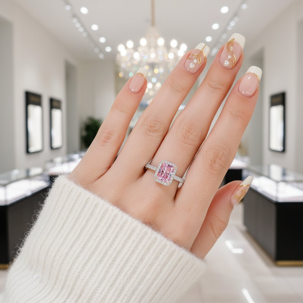 3.0ct Pink Radiant Cut Diamond Option Halo Engagement Ring-Black Diamonds New York