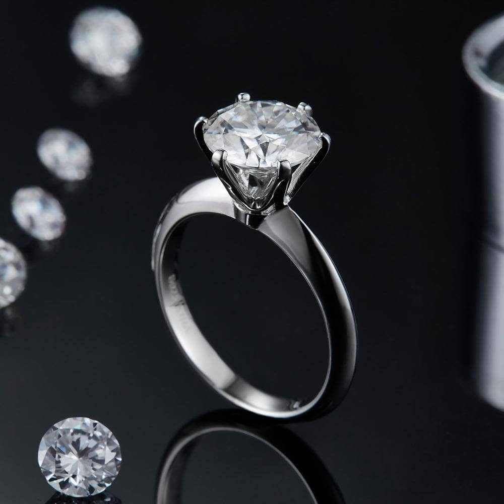 3.0ct Round Moissanite Diamond Solitaire Engagement Ring-Black Diamonds New York