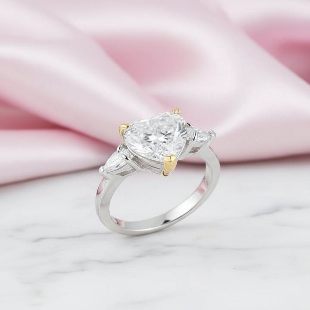 3.0ct Stone Heart Cut Three Stone Engagement Ring-Black Diamonds New York