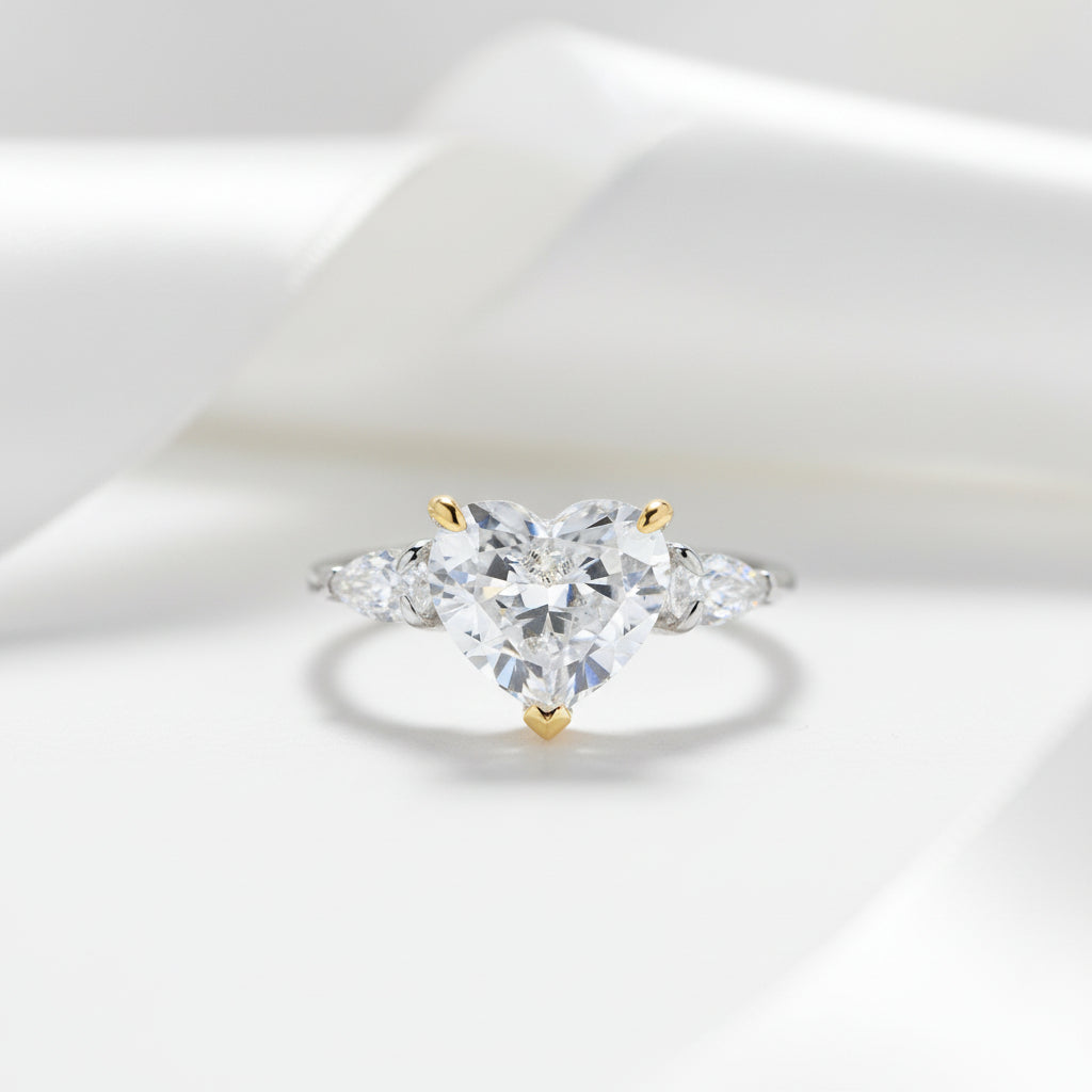 3.0ct Stone Heart Cut Three Stone Engagement Ring-Black Diamonds New York