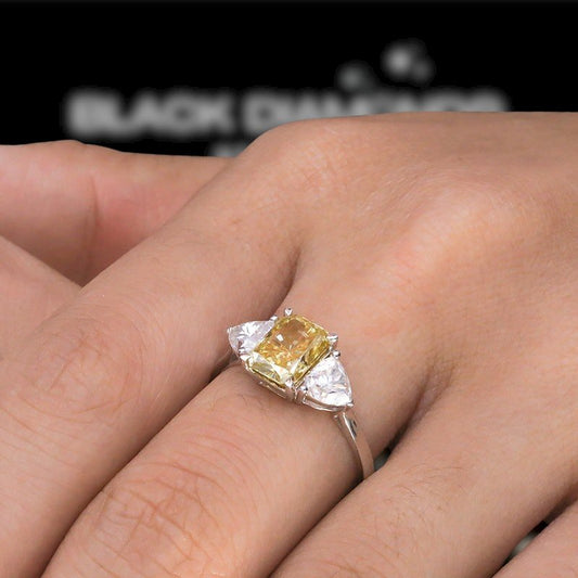 3.0ctw Yellow Radiant Cut Diamond Three-Stone Engagement Ring-Black Diamonds New York
