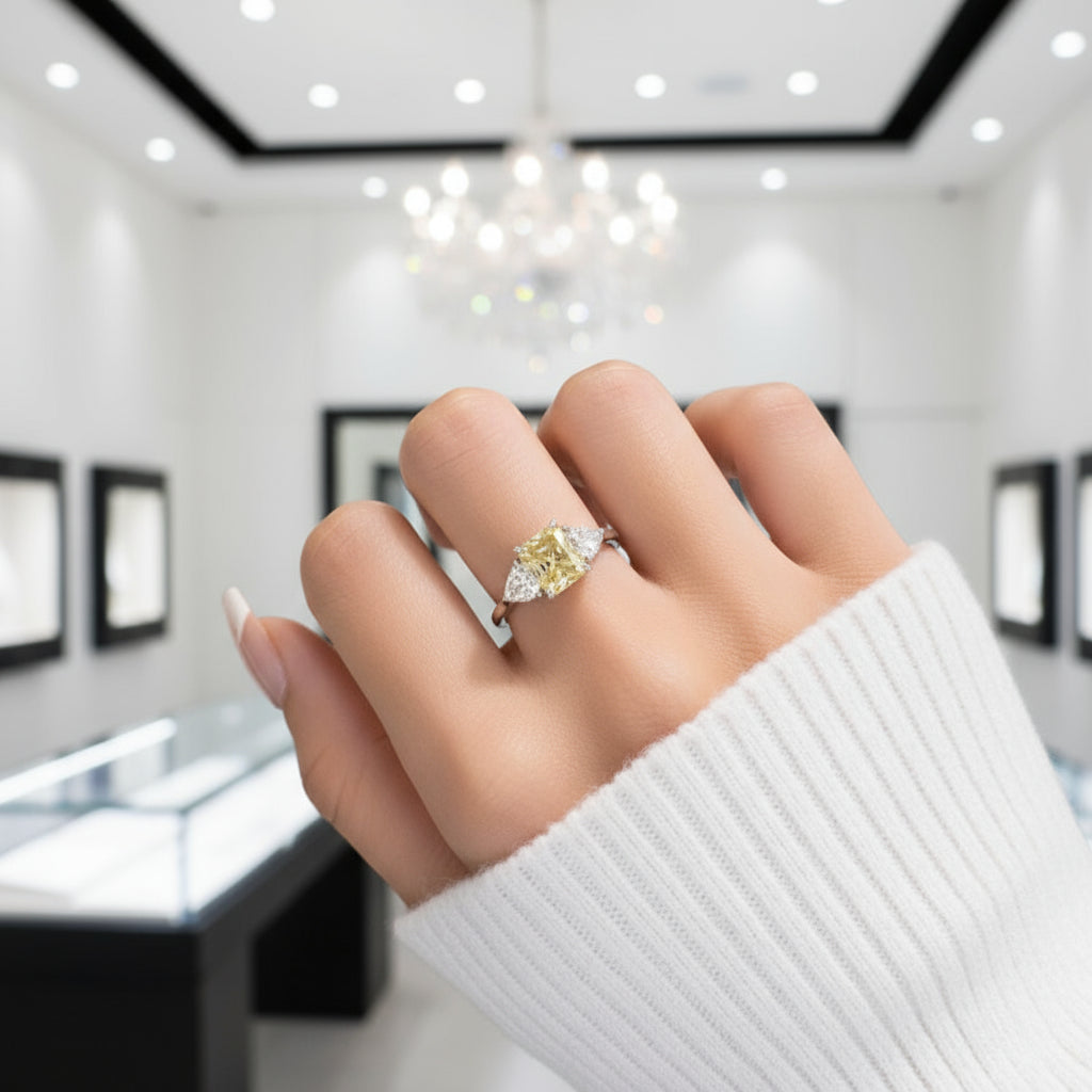 3.0ctw Yellow Radiant Cut Diamond Option Three-Stone Engagement Ring-Black Diamonds New York