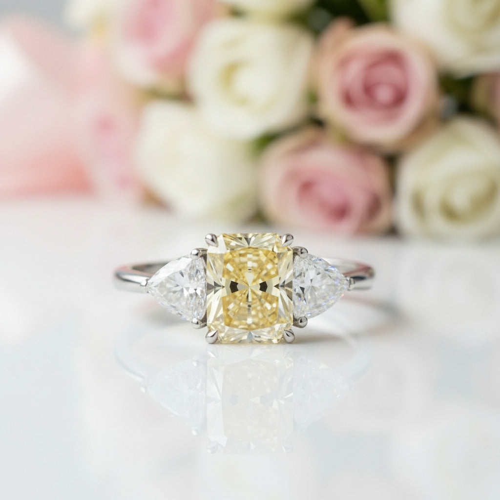 3.0ctw Yellow Radiant Cut Diamond Option Three-Stone Engagement Ring-Black Diamonds New York