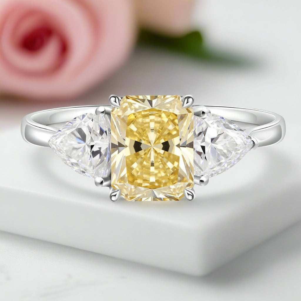3.0ctw Yellow Radiant Cut Diamond Three-Stone Engagement Ring-Black Diamonds New York