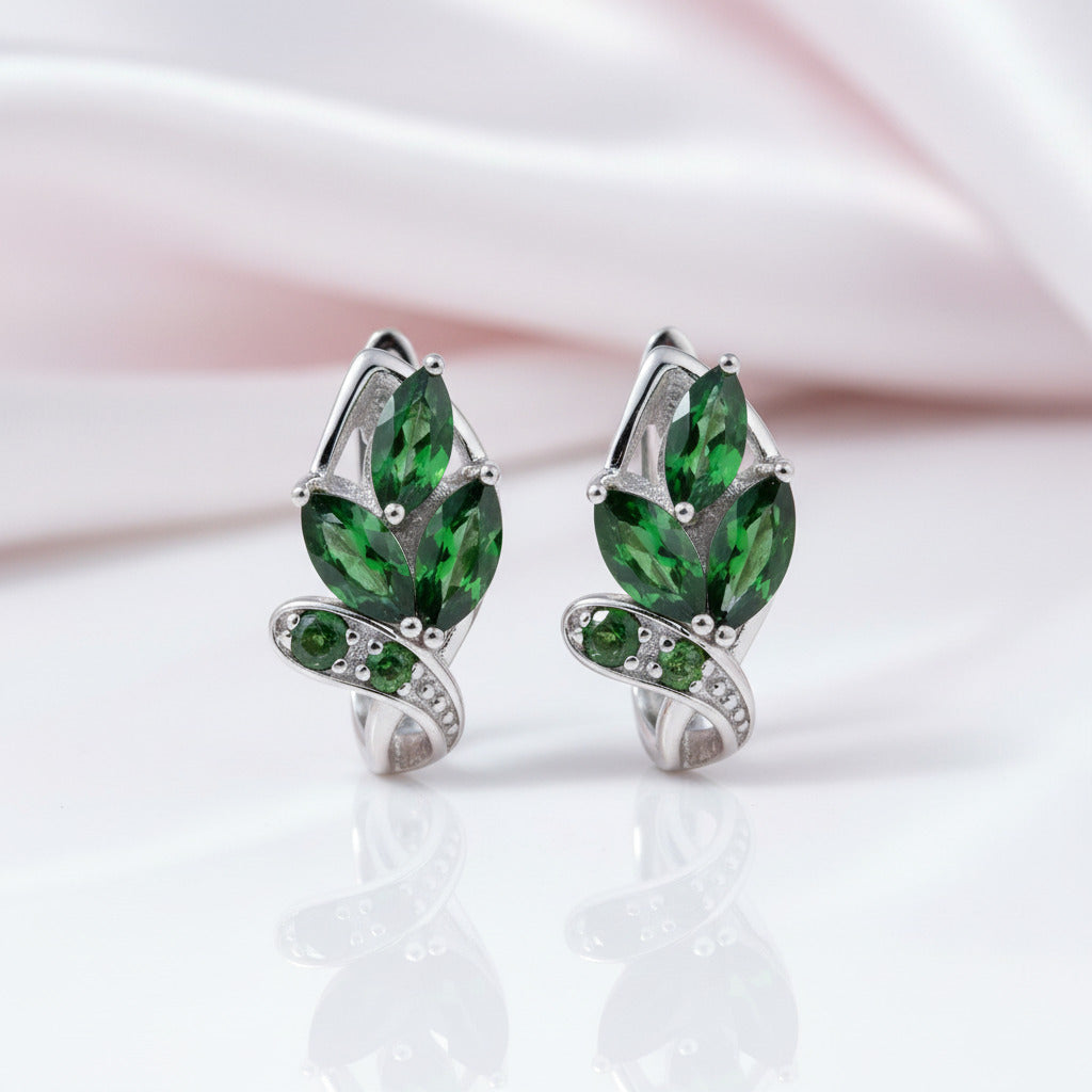 3.11 Ctw Chrome Diopside Gemstone Stud Earrings-Black Diamonds New York