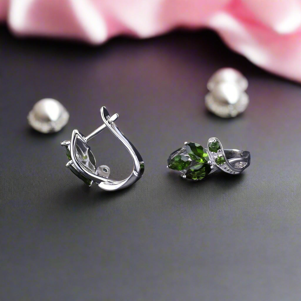 3.11 Ctw Chrome Diopside Gemstone Stud Earrings-Black Diamonds New York